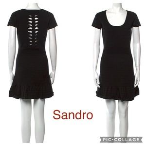 Black Sandro Mini Dress Knit Back Braid